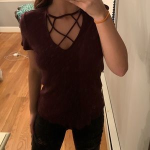 Burgundy criss cross top